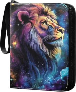 Colorful Fantasy Lion Cards Binder 4 Pocket Fits 400 Cards with 50 Removable Sleevesves, Trading Card Collector Zipper Album Holder Portable Card Games Display Storage Cases