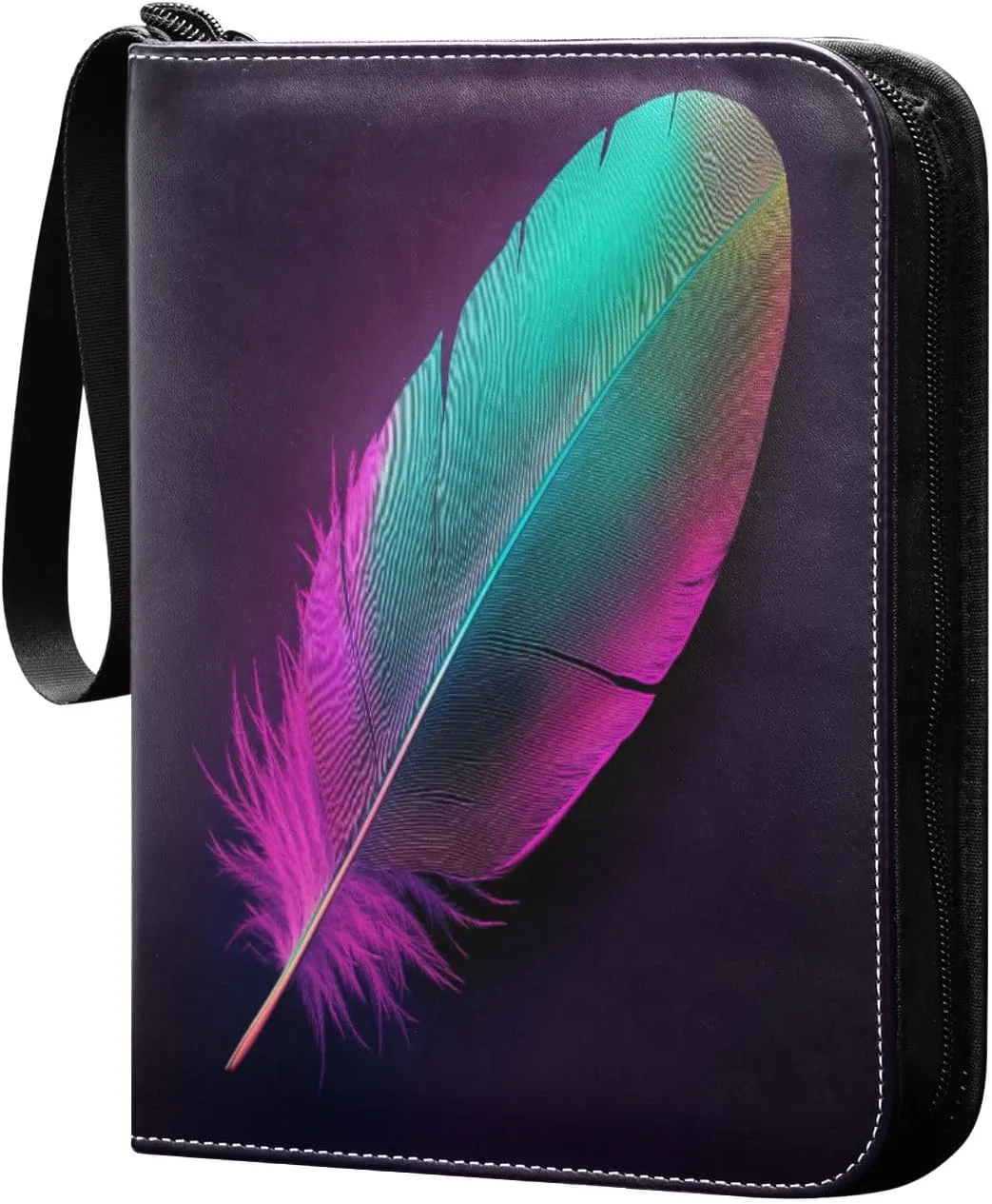 Colorful Feathe Cards Binder 4 Pocket Fits 400 Cards with 50 Removable Sleevesves, Trading Card Collector Zipper Album Holder Portable Card Games Display Storage Cases