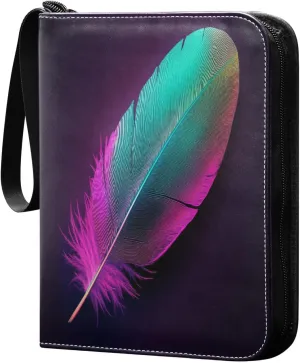 Colorful Feathe Cards Binder 4 Pocket Fits 400 Cards with 50 Removable Sleevesves, Trading Card Collector Zipper Album Holder Portable Card Games Display Storage Cases