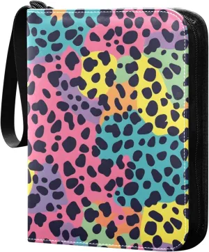 Colorful Leopard Cheeth Print Card Binder 4 Pocket Trading Card Binder Portable Cards Collection Book with Zipper