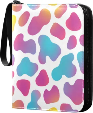 Colorful Leopard Print Cards Binder 4 Pocket Fits 400 Cards with 50 Removable Sleevesves, Trading Card Collector Zipper Album Holder Portable Card Games Display Storage Cases