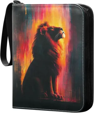 Colorful Lion Cards Binder 4 Pocket Fits 400 Cards with 50 Removable Sleevesves, Trading Card Collector Zipper Album Holder Portable Card Games Display Storage Cases