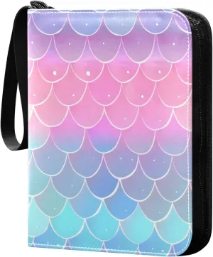 Colorful Mermaid Scale Card Binder 4 Pocket Trading Card Binder Portable Cards Collection Book with Zipper