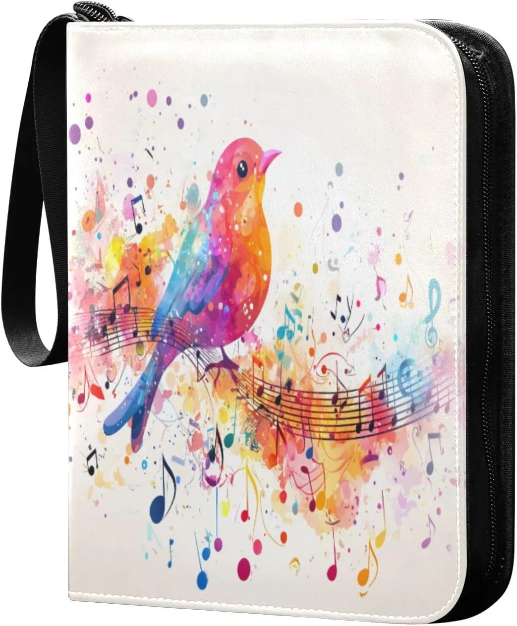 Colorful Music Notes and Bird Cards Binder 4 Pocket Fits 400 Cards with 50 Removable Sleevesves, Trading Card Collector Zipper Album Holder Portable Card Games Display Storage Cases
