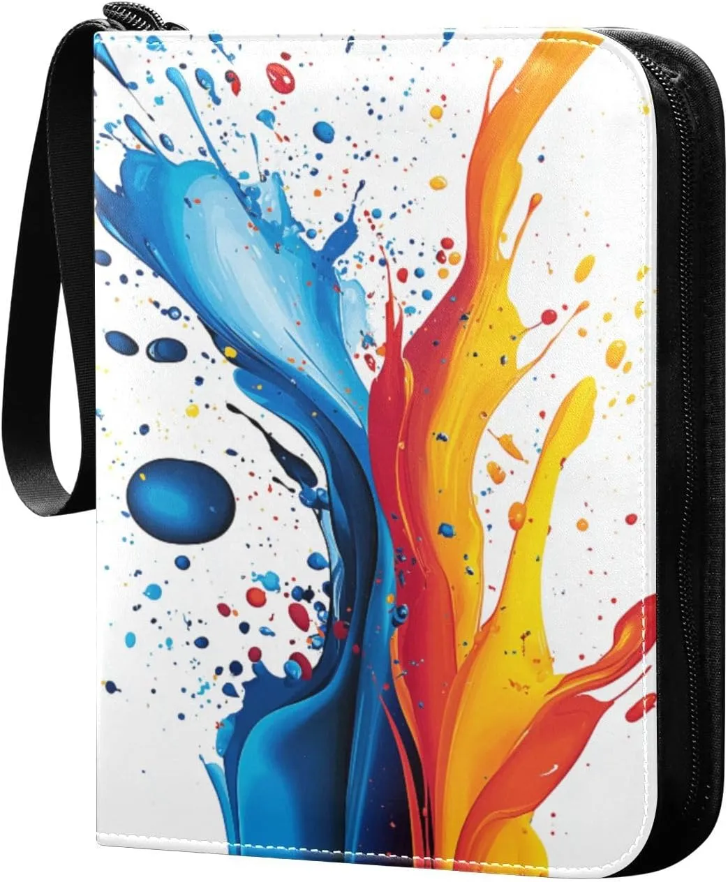Colorful Paint Splash Cards Binder 4 Pocket Fits 400 Cards with 50 Removable Sleevesves, Trading Card Collector Zipper Album Holder Portable Card Games Display Storage Cases