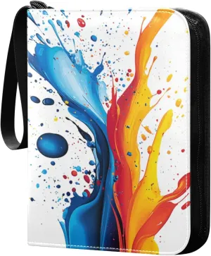 Colorful Paint Splash Cards Binder 4 Pocket Fits 400 Cards with 50 Removable Sleevesves, Trading Card Collector Zipper Album Holder Portable Card Games Display Storage Cases