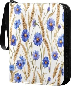 Colorful Pattern with Cornflowers Cards Binder 4 Pocket Fits 400 Cards with 50 Removable Sleevesves, Trading Card Collector Zipper Album Holder Portable Card Games Display Storage Cases