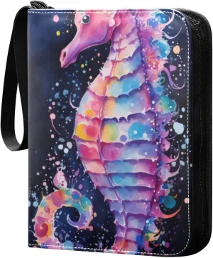 Colorful Rainbow Seahorse Card Binder 4 Pocket Trading Card Binder Portable Cards Collection Book with Zipper