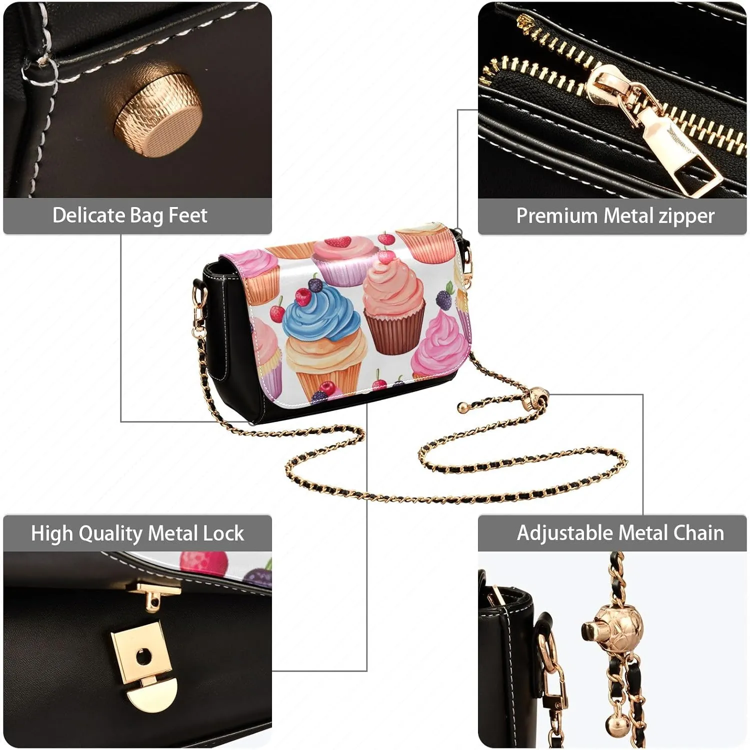 Colorful Roses on Black Leather Women Crossbody Bag, Crossbody Leather Bags for Women, Leather Bag with Zipper
