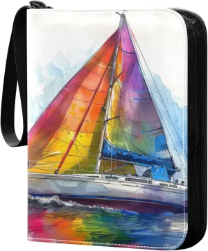 Colorful Sailboat Card Binder 4 Pocket Trading Card Binder Portable Cards Collection Book with Zipper