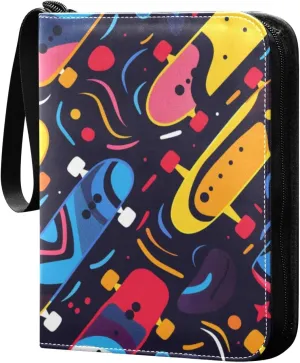 Colorful Skateboard Design Card Binder 4 Pocket Trading Card Binder Portable Cards Collection Book with Zipper