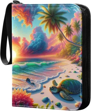 Colorful Sunset Beach Card Binder 4 Pocket Trading Card Album Fits 400 Sports/Game Cards, PU Cover 3 Ring Card Collection with 50 Removable Sleeves