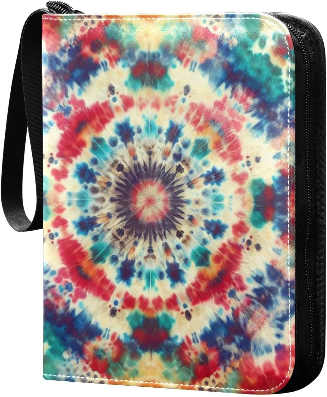 Colorful Tye-dye Print Card Binder 4 Pocket Trading Card Album Fits 400 Sports/Game Cards, PU Cover 3 Ring Card Collection with 50 Removable Sleeves