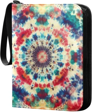 Colorful Tye-dye Print Card Binder 4 Pocket Trading Card Album Fits 400 Sports/Game Cards, PU Cover 3 Ring Card Collection with 50 Removable Sleeves