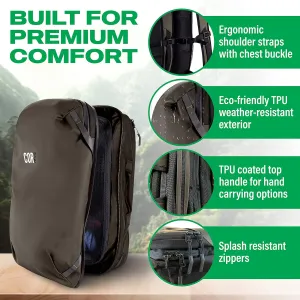 COR Surf Travel Backpack Flight Approved Carry On Laptop Backpack with Secret Passport Pockets | Large Daypack Business Weekender Luggage Backpack for Men Women The Island Hopper (38L Black)