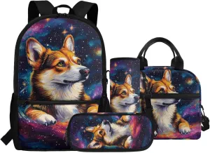 Corgi Backpack and Lunch Box Set Boys Basketball Backpack for Kids 5-7 Cool 4 in 1 Set Boys Bookbag with Lunch Box Back to School Supplies Daypack Bag