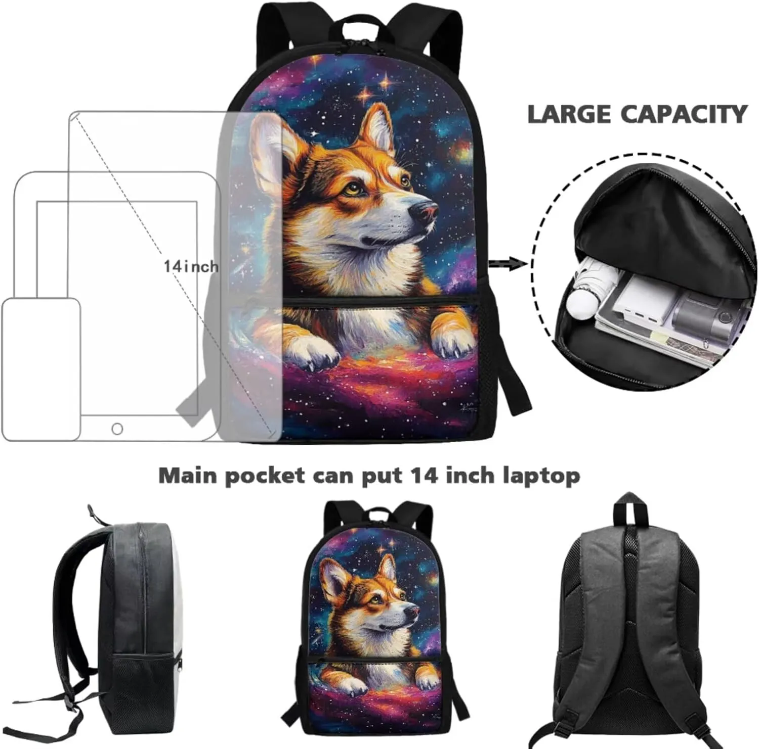 Corgi Backpack and Lunch Box Set Boys Basketball Backpack for Kids 5-7 Cool 4 in 1 Set Boys Bookbag with Lunch Box Back to School Supplies Daypack Bag