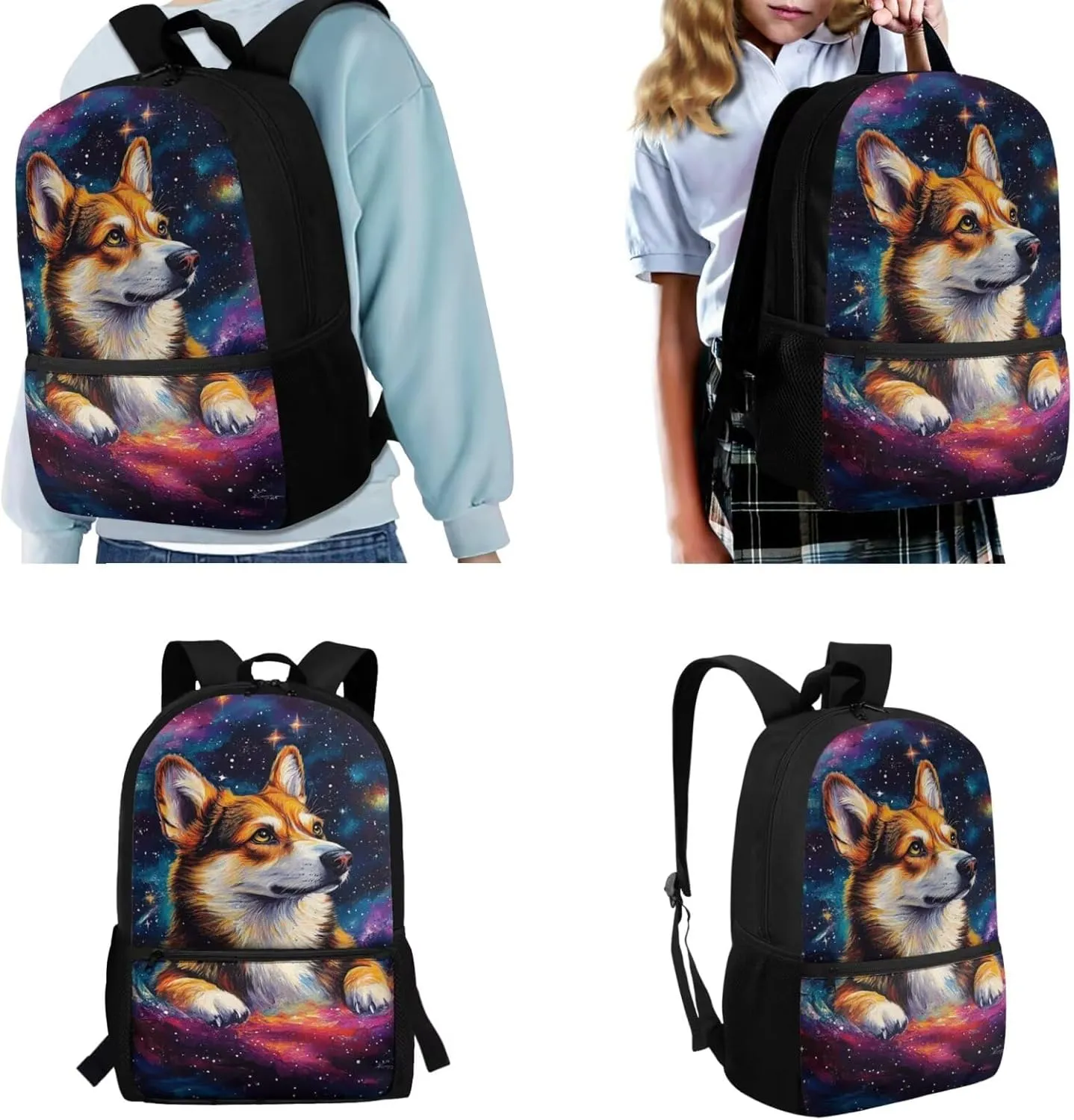 Corgi Backpack and Lunch Box Set Boys Basketball Backpack for Kids 5-7 Cool 4 in 1 Set Boys Bookbag with Lunch Box Back to School Supplies Daypack Bag