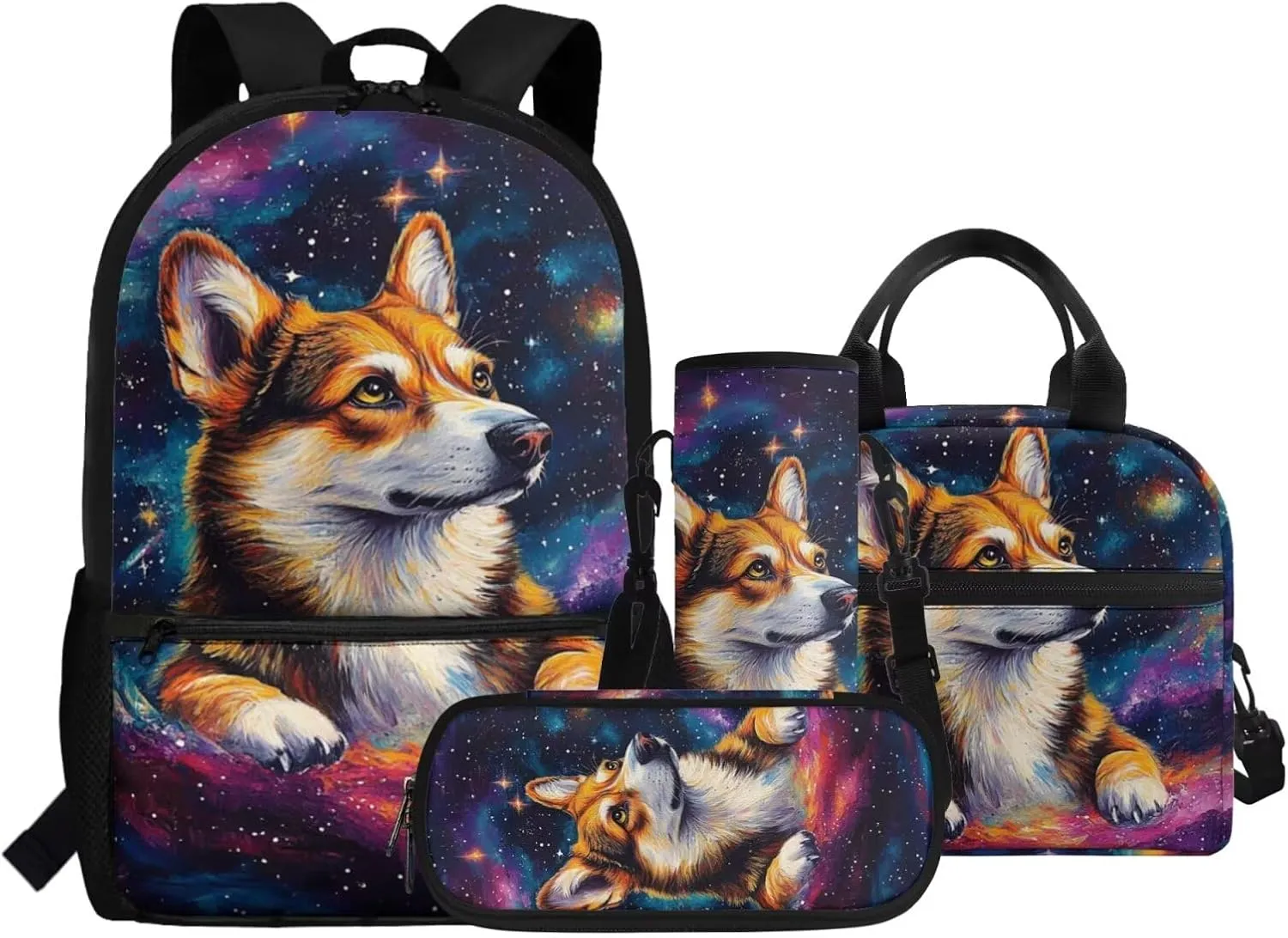 Corgi Backpack and Lunch Box Set Boys Basketball Backpack for Kids 5-7 Cool 4 in 1 Set Boys Bookbag with Lunch Box Back to School Supplies Daypack Bag