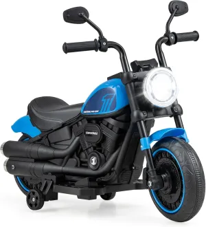 Costzon Toddler Motorcycle, 6V Battery Powered Electric Motorcycle with Detachable Training Wheels, Soft Start, Headlights & Music, Kids Motorcycle Ride on Toy for Toddlers Boys 18  Months (Blue)
