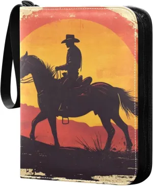 Cowboy at Sunset Card Binder 4 Pocket Trading Card Album Fits 400 Sports/Game Cards, PU Cover 3 Ring Card Collection with 50 Removable Sleeves