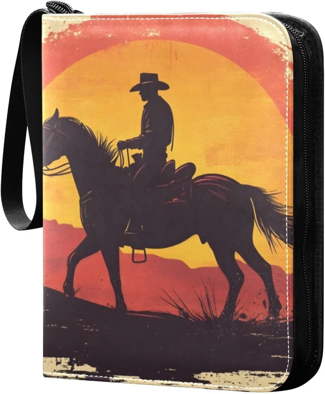 Cowboy at Sunset Card Binder 4 Pocket Trading Card Album Fits 400 Sports/Game Cards, PU Cover 3 Ring Card Collection with 50 Removable Sleeves