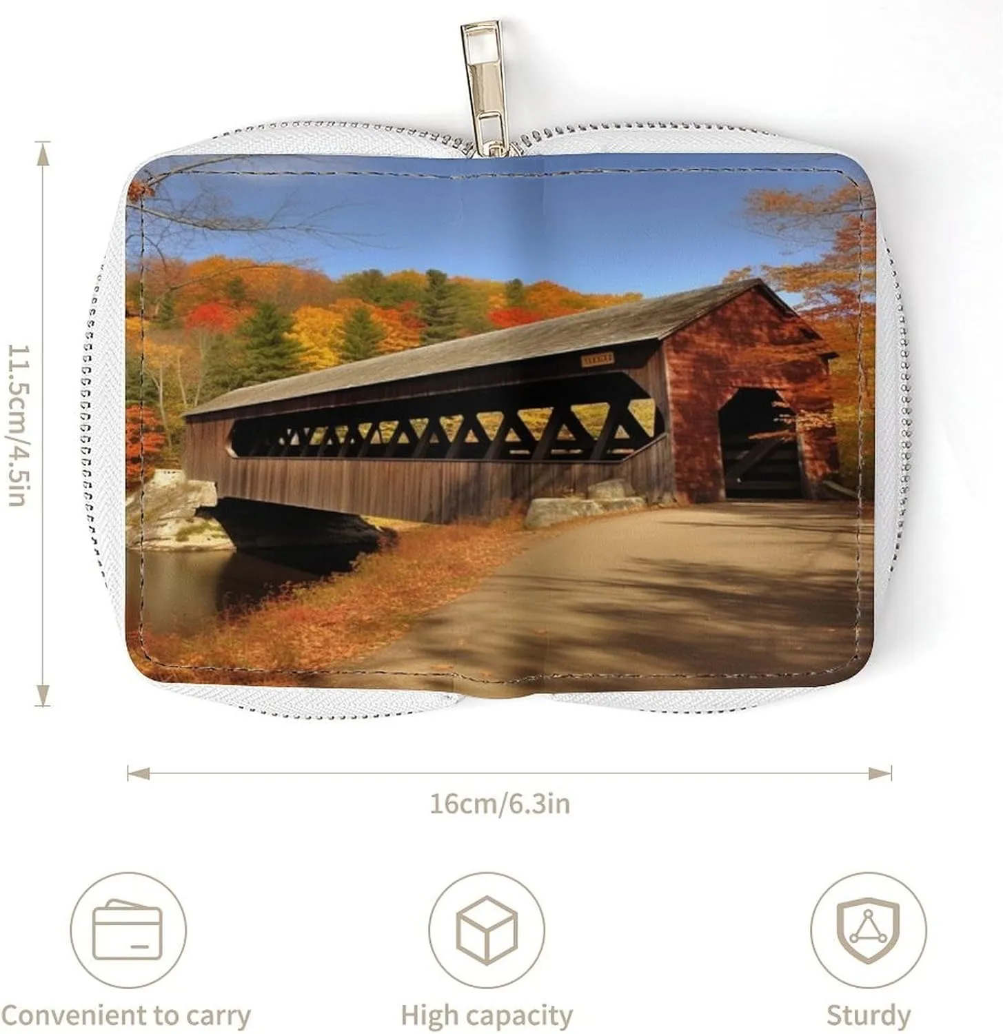 Credit Card Wallet,Albany Covered Bridge Card Cases Holder Credit Card Holder Wallet with Card Slots Coin Cash Zipper Purse Case Wallet