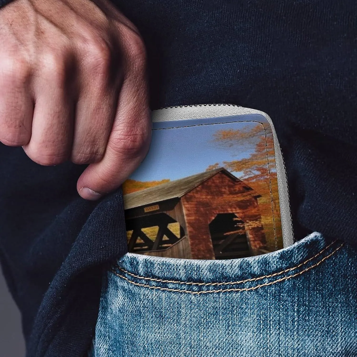 Credit Card Wallet,Albany Covered Bridge Card Cases Holder Credit Card Holder Wallet with Card Slots Coin Cash Zipper Purse Case Wallet