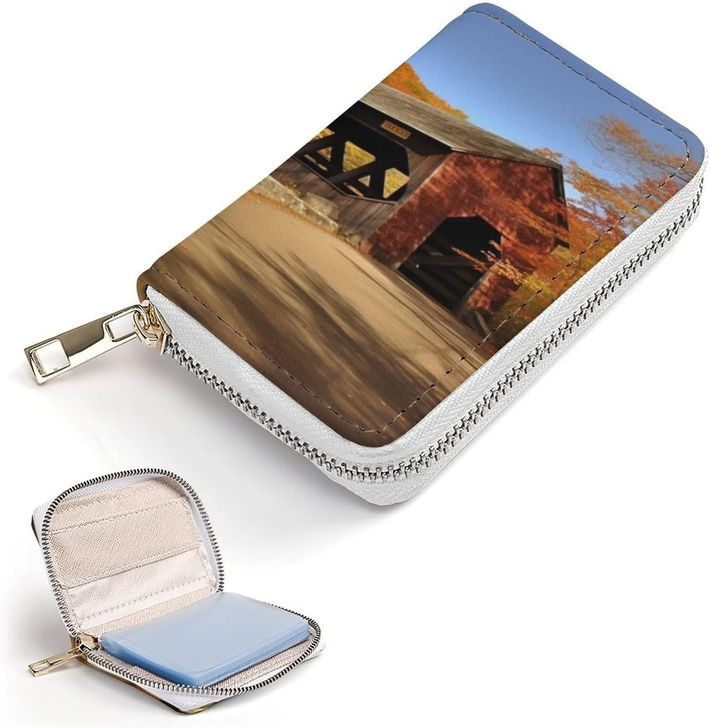 Credit Card Wallet,Albany Covered Bridge Card Cases Holder Credit Card Holder Wallet with Card Slots Coin Cash Zipper Purse Case Wallet