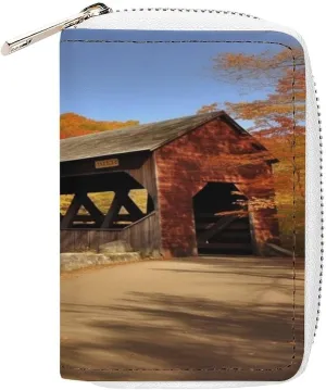 Credit Card Wallet,Albany Covered Bridge Card Cases Holder Credit Card Holder Wallet with Card Slots Coin Cash Zipper Purse Case Wallet