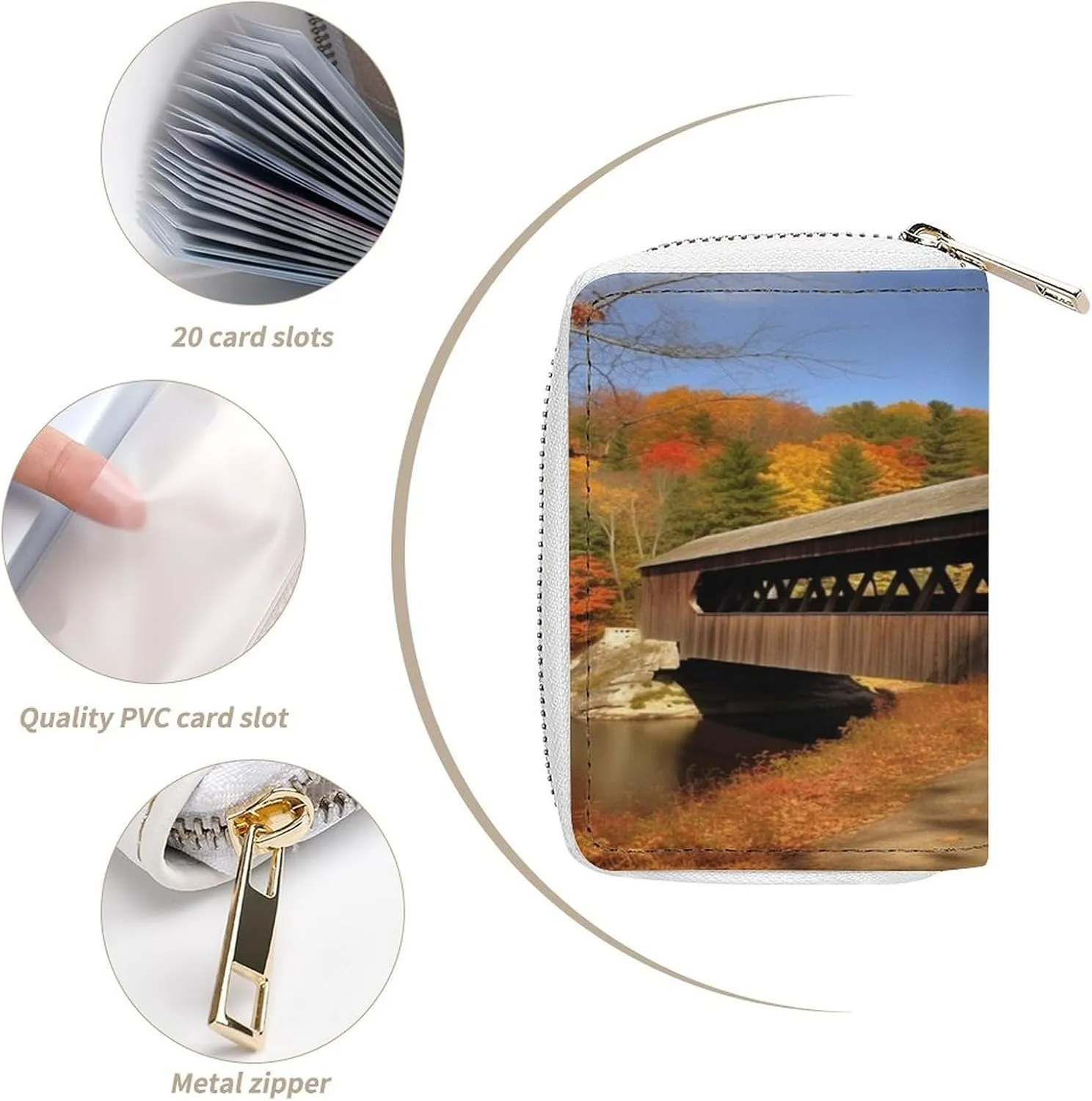Credit Card Wallet,Albany Covered Bridge Card Cases Holder Credit Card Holder Wallet with Card Slots Coin Cash Zipper Purse Case Wallet