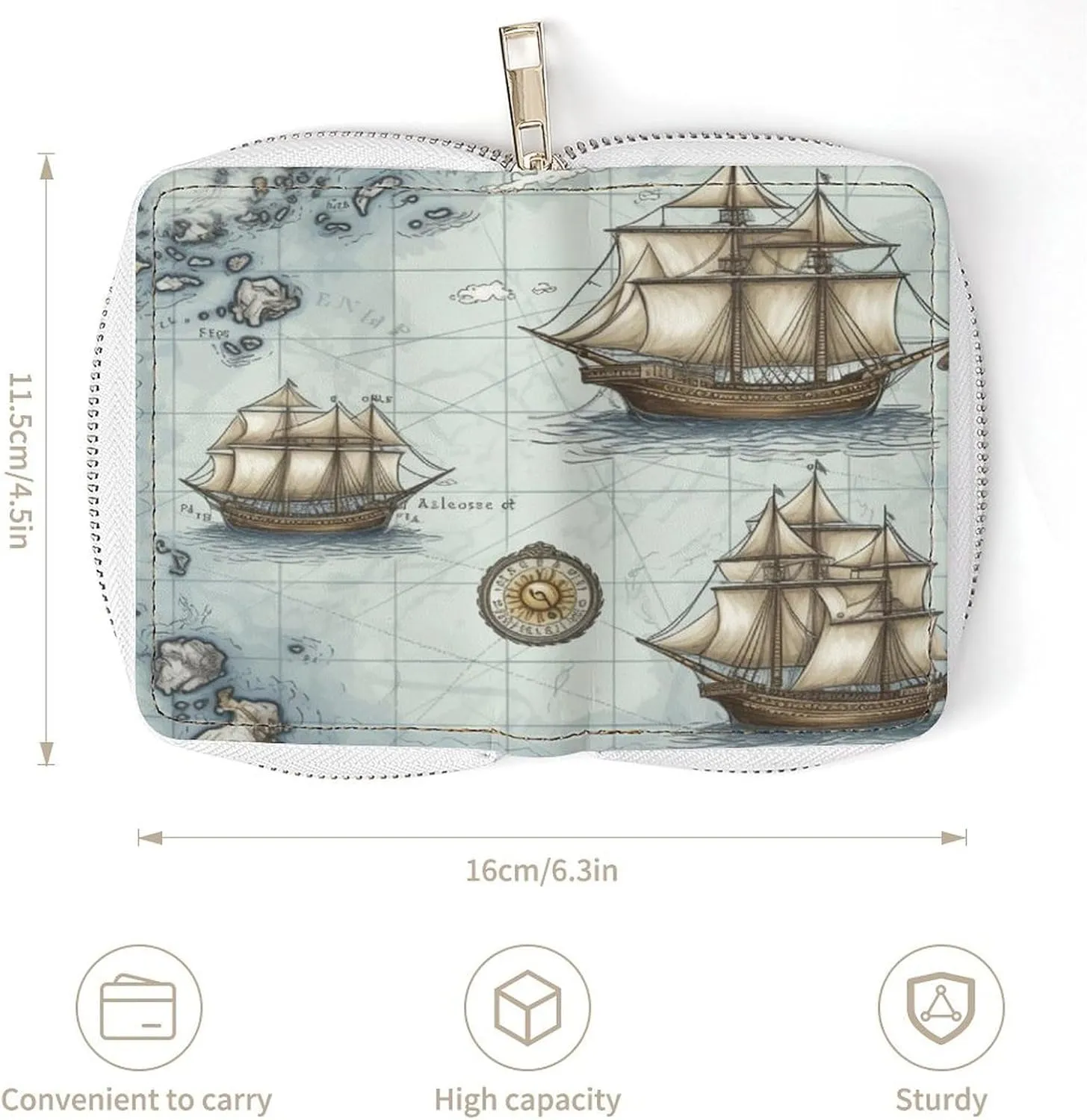 Credit Card Wallet,Boat Map Card Cases Holder Credit Card Holder Wallet with Card Slots Coin Cash Zipper Purse Case Wallet