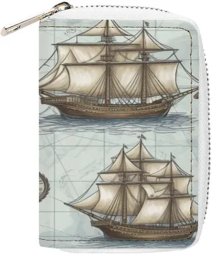 Credit Card Wallet,Boat Map Card Cases Holder Credit Card Holder Wallet with Card Slots Coin Cash Zipper Purse Case Wallet