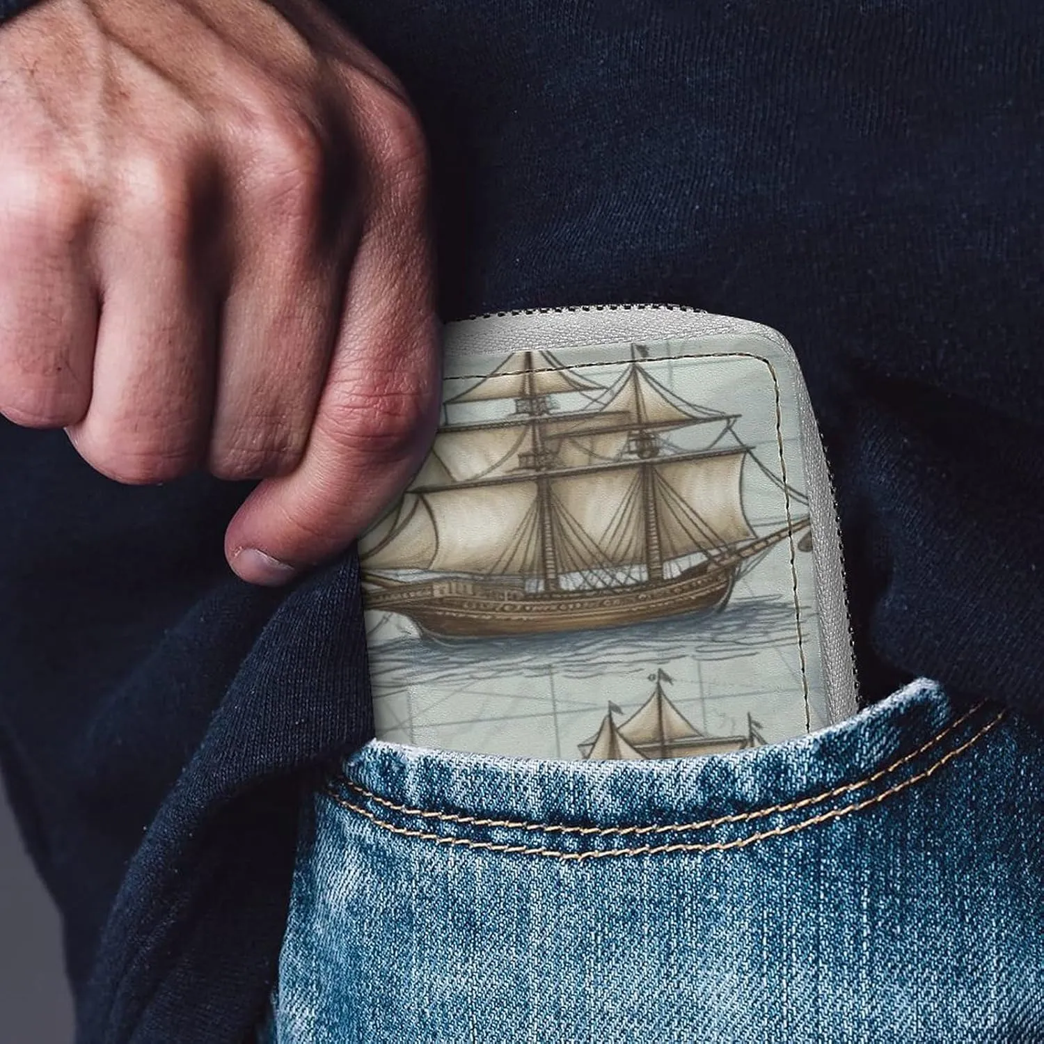 Credit Card Wallet,Boat Map Card Cases Holder Credit Card Holder Wallet with Card Slots Coin Cash Zipper Purse Case Wallet