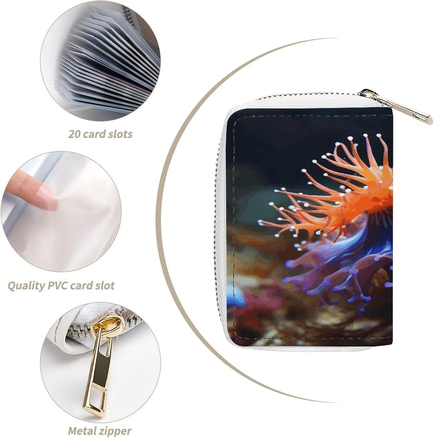 Credit Card Wallet,Nudibranch Card Cases Holder Credit Card Holder Wallet with Card Slots Coin Cash Zipper Purse Case Wallet