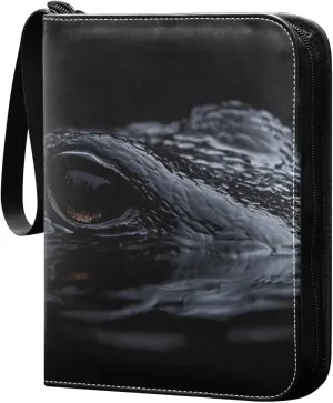 Crocodile Black Card Binder 4 Pocket Trading Card Album Fits 400 Sports/Game Cards, PU Cover 3 Ring Card Collection with 50 Removable Sleeves