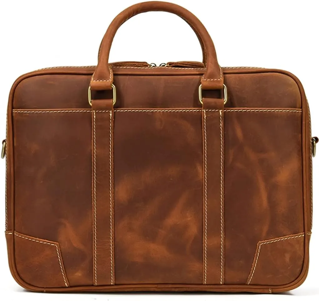 CSCDD Men's Briefcase Business Handbag Cow Leather Fit 14" Laptop Portfolio Shoulder Messenger Bag