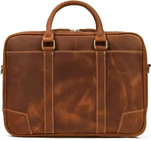 CSCDD Men's Briefcase Business Handbag Cow Leather Fit 14" Laptop Portfolio Shoulder Messenger Bag