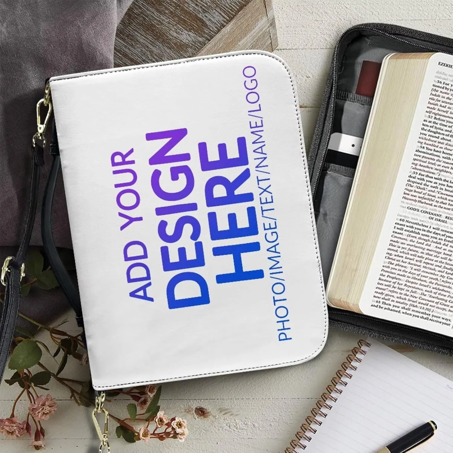 Custom Personalized PU Leather Bible Cover Case for Women,Customized Bible Cases Bible Tote Bag Bible Carrying Case Bible Carrier with Detachable Shoulder Strap,L