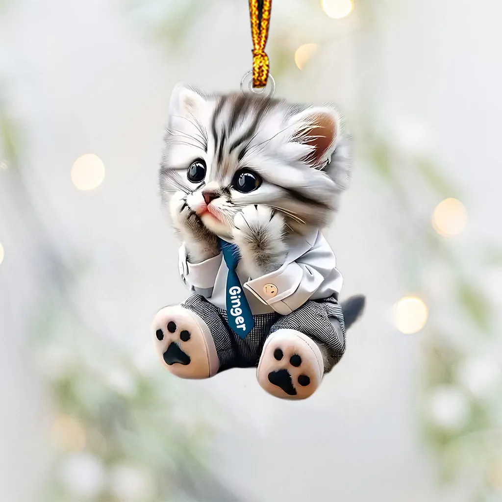 Cute Cat - Personalized Cat Custom Shaped Ornament