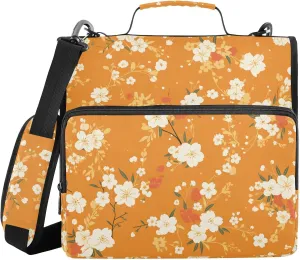 Cute Cherry Blossom Flowers 1.5-Inch 3-Rings Binder with Extra Pockets with Shoulder Strap Easy to Carry Portfolio Binder for Office School
