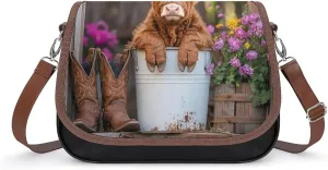 Cute Cow Highland Cow (4) Crossbody Bags PU Leather Purses Shoulder Handbag with Adjustable Shoulder Strap