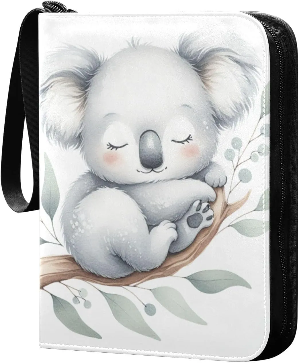 Cute Sleeping Koala Card Binder 4 Pocket Trading Card Album Fits 400 Sports/Game Cards, PU Cover 3 Ring Card Collection with 50 Removable Sleeves
