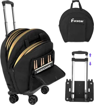 Cymbal Bag With Wheel, Rolling Cymbal Case Double Layer 22"-24" with 6mm Padded Dividers, Pull Handle and Backpack Straps for Drum Cymbals and Accessories, Suitable for Gig, Training & Teaching