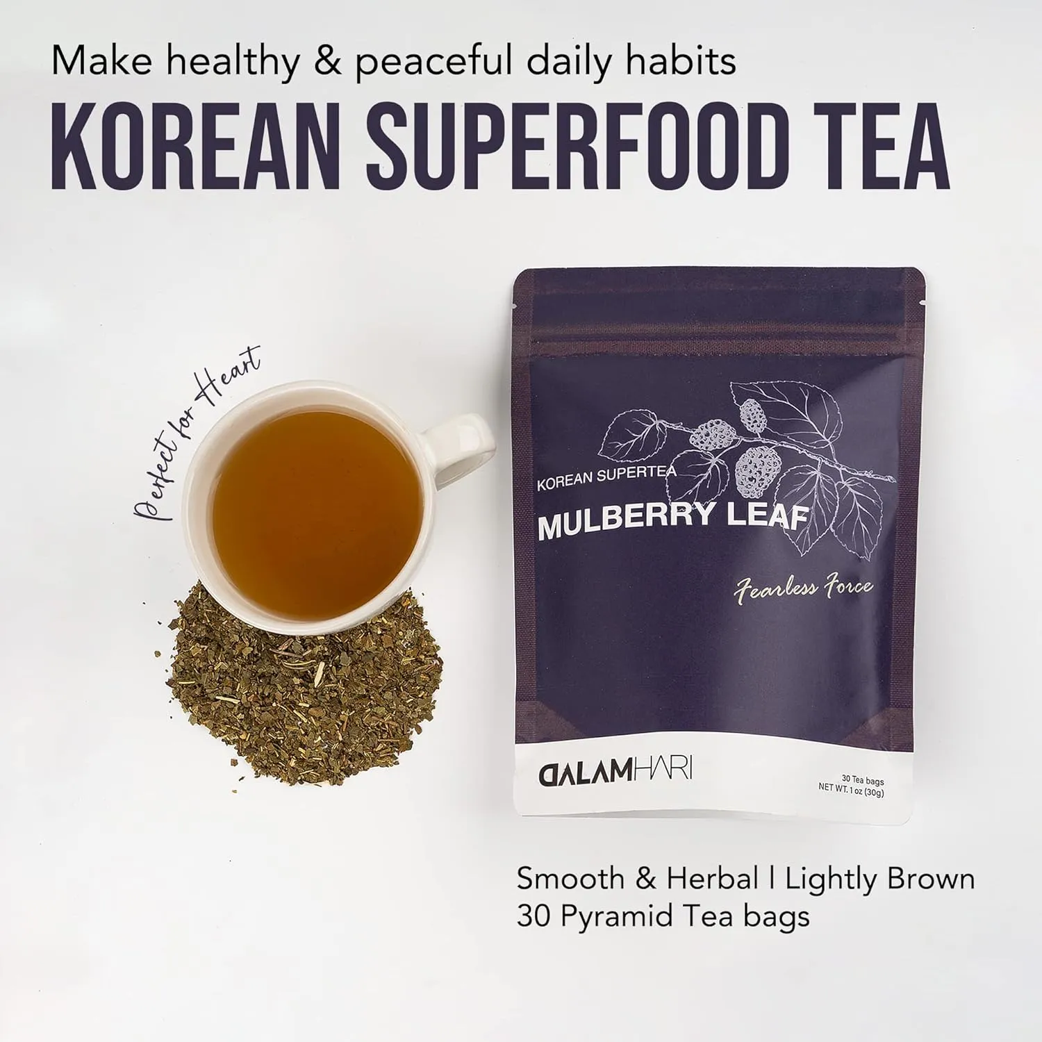 DALAMHARI Mulberry Leaf Tea Bags | 30T | Colon Broom Colon Cleanse Tea Decaf Tea Bags with Inulin Powder Jerusalem Artichoke Hearts Smooth Move Tea Colon Broom Chupa Panza Te Divina Pinalim