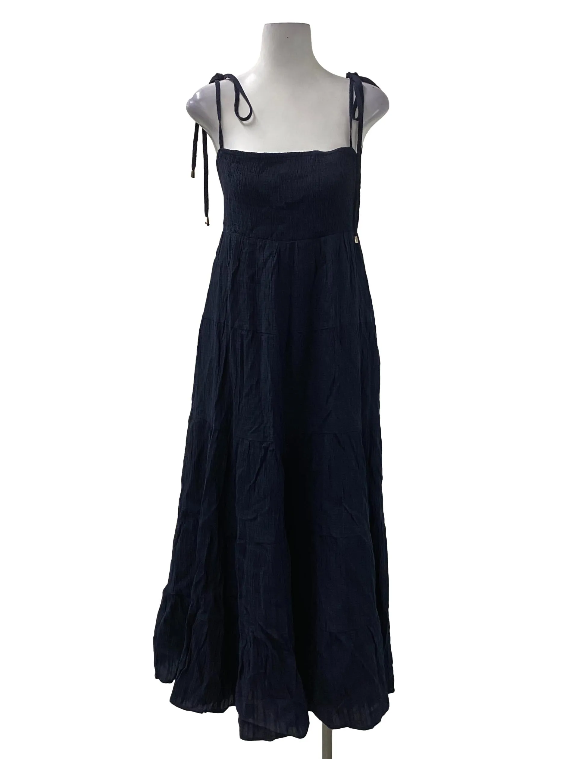 Dark Blue Self-Tied Strap Dress