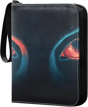 Dark Night Fire Eyes Card Binder 4 Pocket Trading Card Album Fits 400 Sports/Game Cards, PU Cover 3 Ring Card Collection with 50 Removable Sleeves