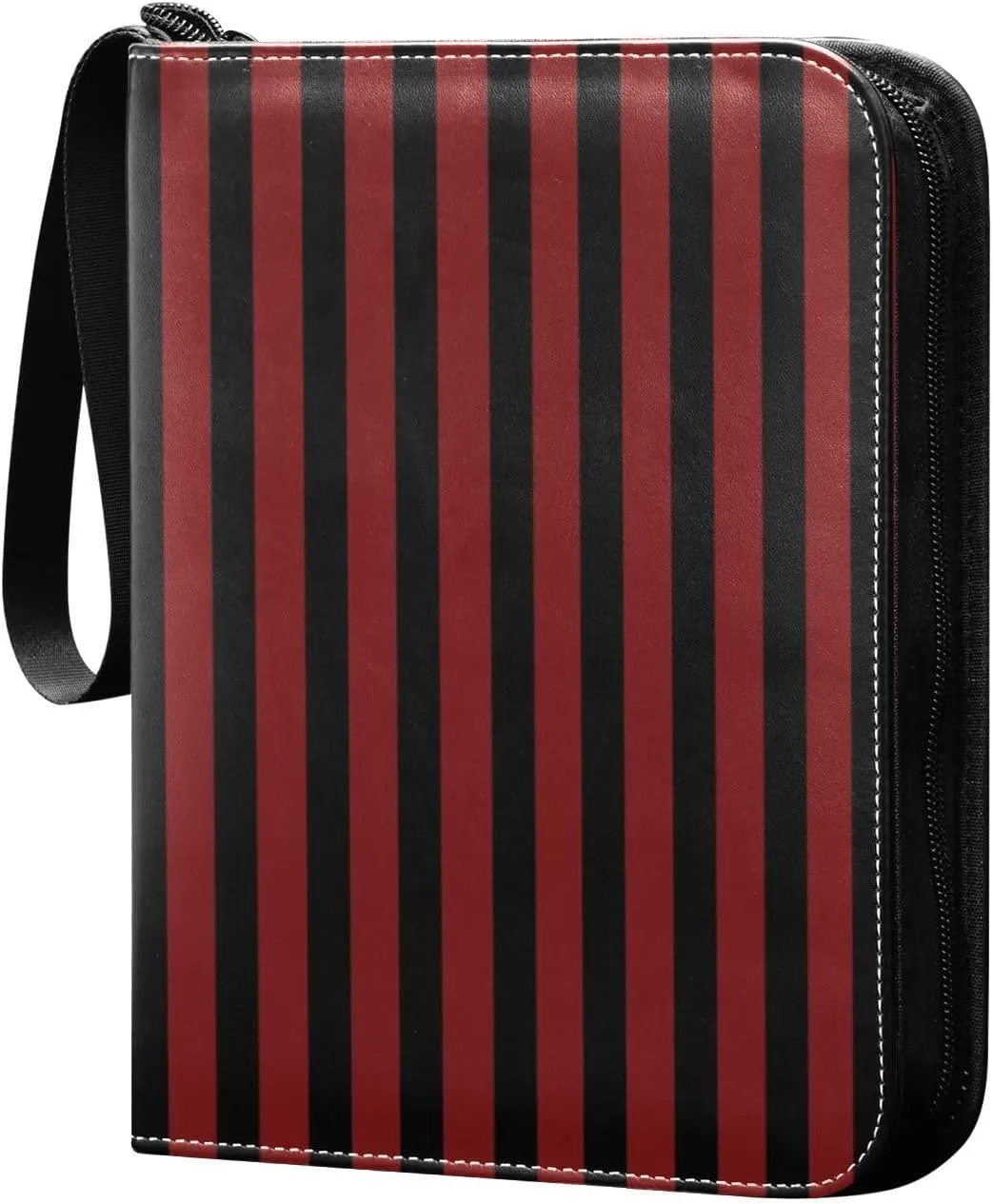 Dark Red Black Stripes Card Binder 4 Pocket Trading Card Album Fits 400 Sports/Game Cards, PU Cover 3 Ring Card Collection with 50 Removable Sleeves