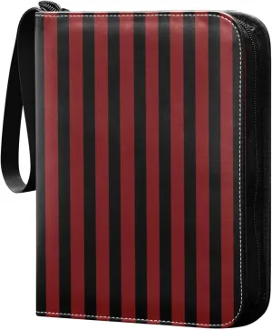 Dark Red Black Stripes Card Binder 4 Pocket Trading Card Album Fits 400 Sports/Game Cards, PU Cover 3 Ring Card Collection with 50 Removable Sleeves