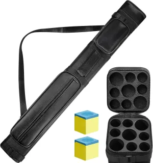 Deekin 3 x 6 Pool Stick Case Hard Billiard Cue Carrying Storage Pouch Table Accessories 9 Holes PU Bags with 2 Pieces Chalk Cubes